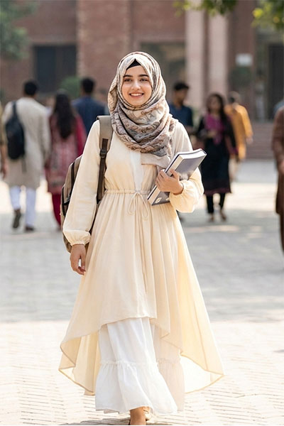 HAYA - Long, flowy modest dress in soft beige/cream