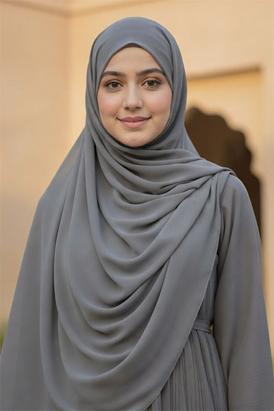 Grey abaya style dress is crafted from premium lightweight chiffon