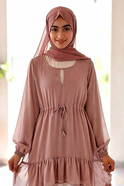 HAYA Layered Chiffon Maxi, Dusty Rose Elegance