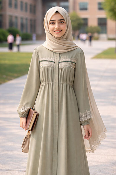 HAYA - Sophisticated blend of contemporary detail - sage green modest dress